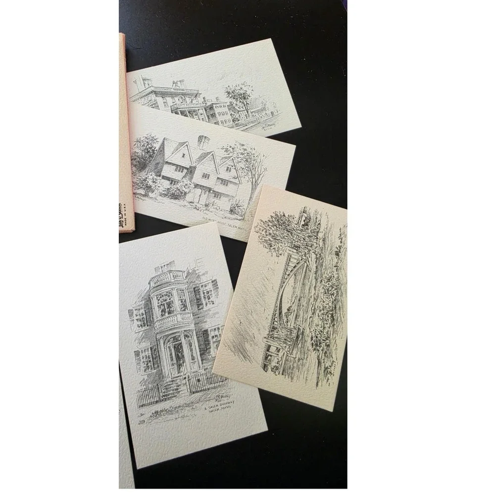 Mini VTG Souvenir of Massachusetts 12 Scenicard Sketches Curhan Co Salem Boston